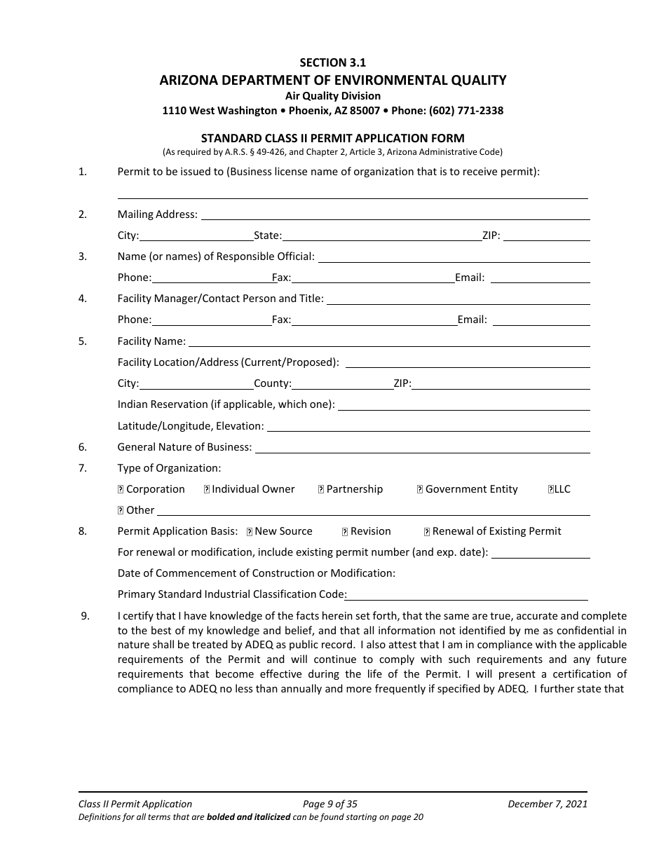 Application Packet for Class II Permit - Arizona, Page 9