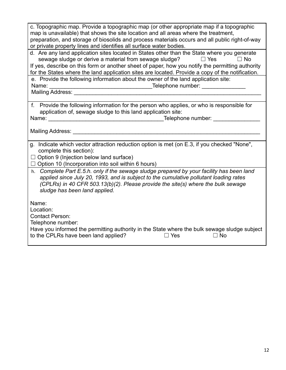 AZPDES Biosolids General Permit Notice of Intent (Noi) - Arizona, Page 12