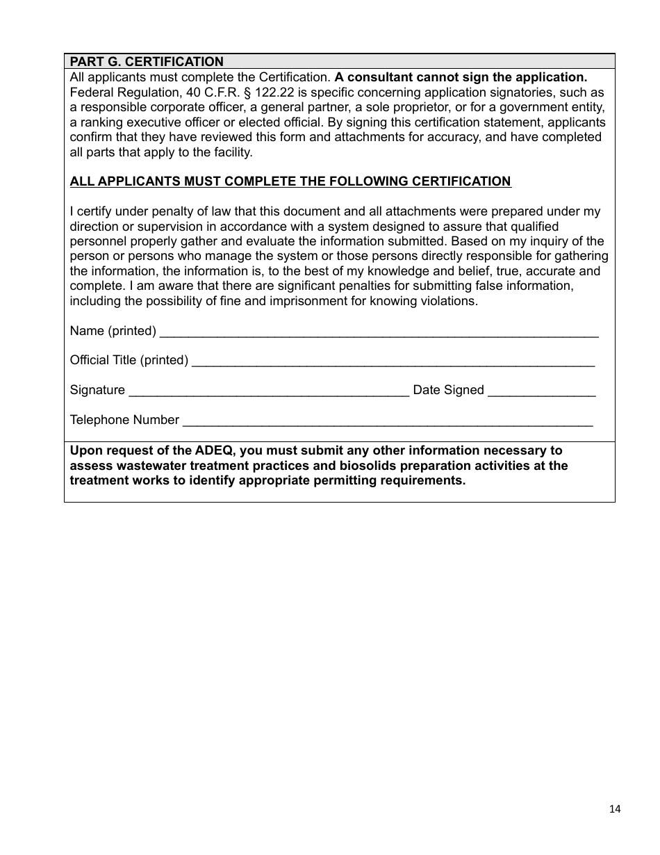 AZPDES Biosolids General Permit Notice of Intent (Noi) - Arizona, Page 14