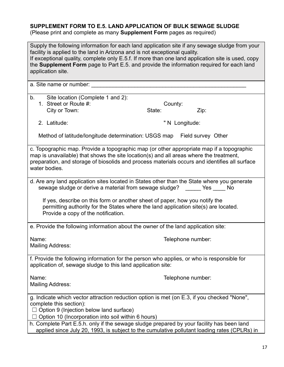 AZPDES Biosolids General Permit Notice of Intent (Noi) - Arizona, Page 17