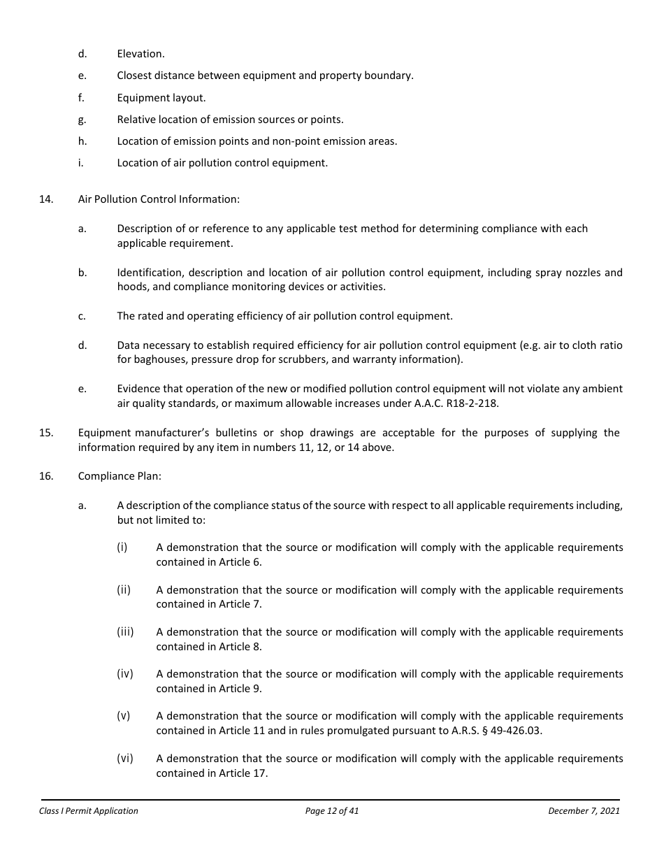 Application Packet for a Class I Permit - Arizona, Page 12