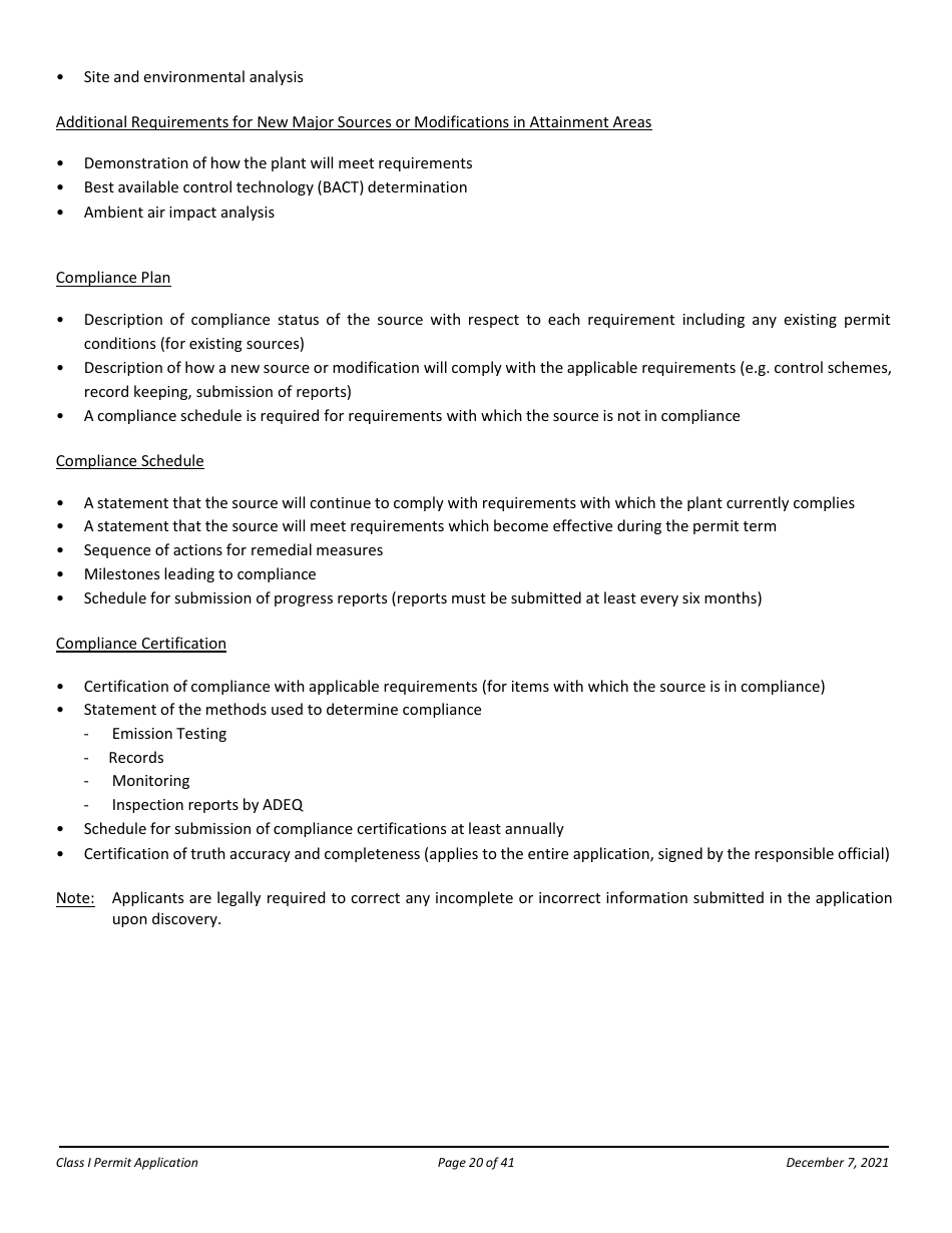 Application Packet for a Class I Permit - Arizona, Page 20