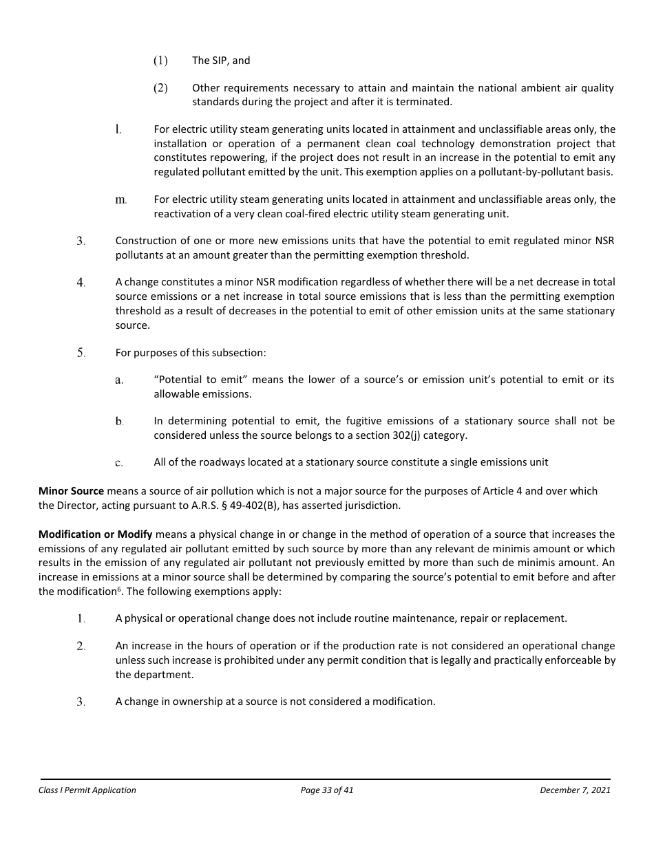 Application Packet for a Class I Permit - Arizona, Page 33