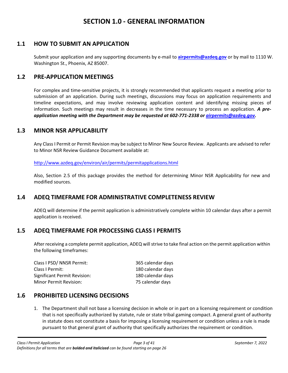 Application Packet for a Class I Permit - Arizona, Page 3