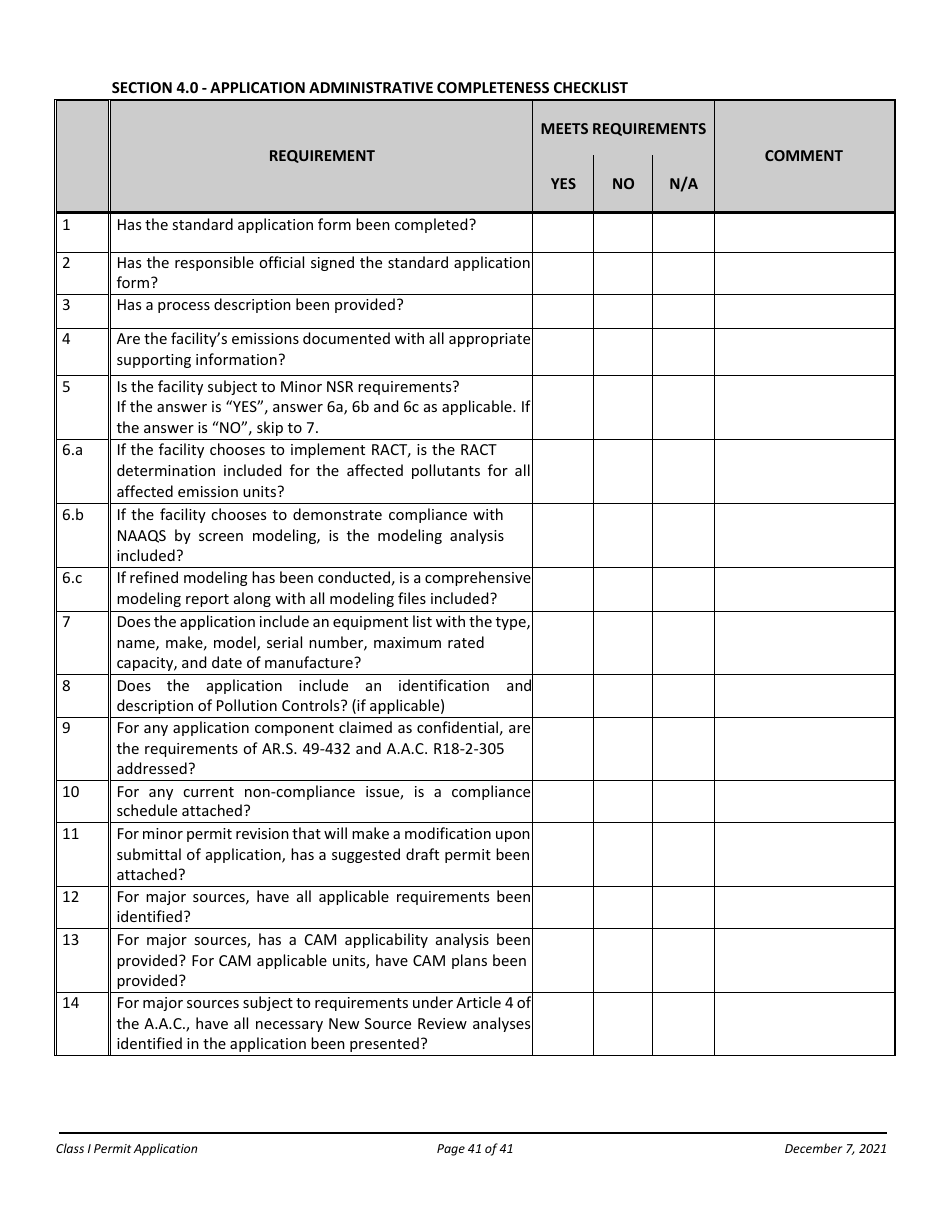 Arizona Application Packet for a Class I Permit Download Printable PDF ...