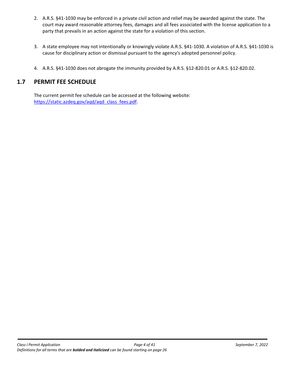 Application Packet for a Class I Permit - Arizona, Page 4