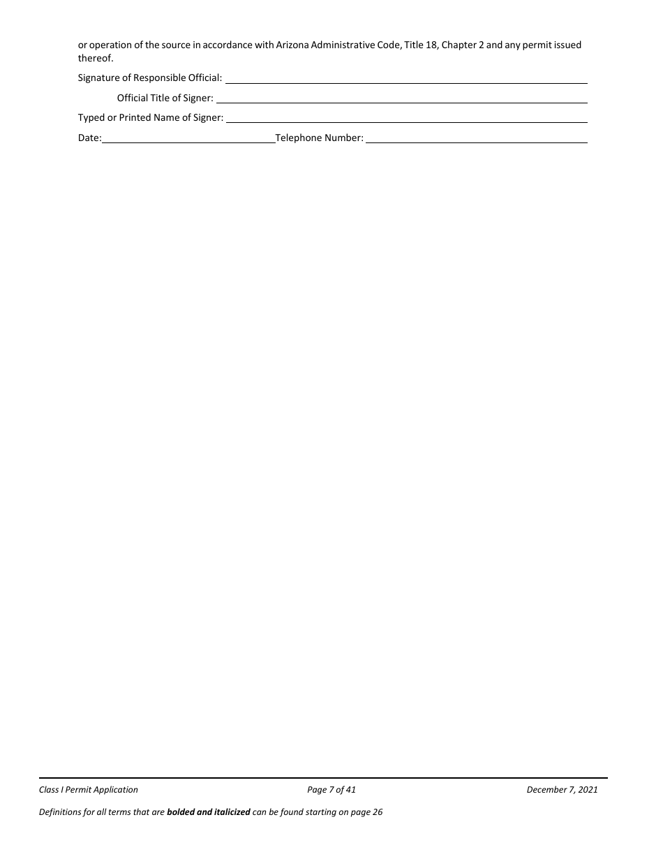 Application Packet for a Class I Permit - Arizona, Page 7