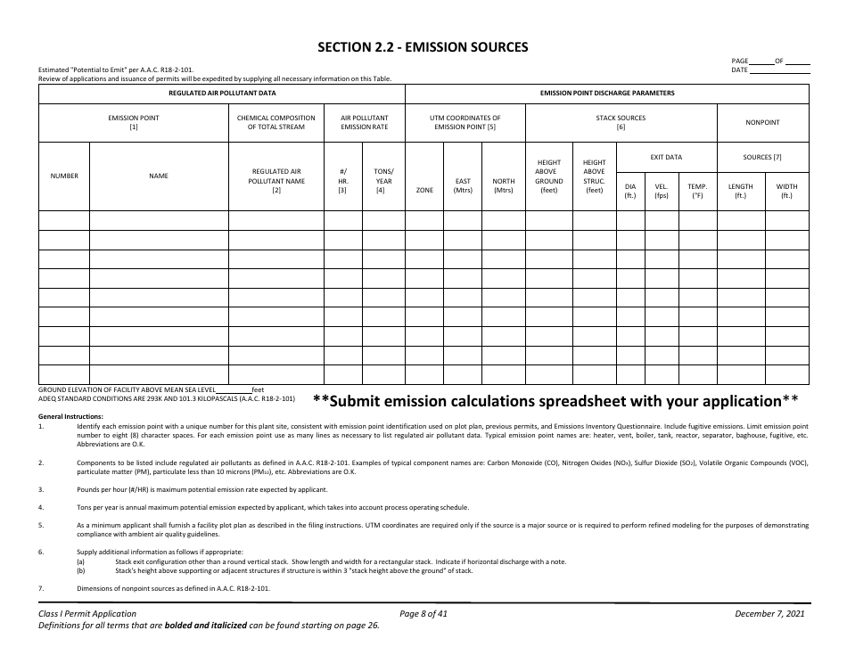 Application Packet for a Class I Permit - Arizona, Page 8