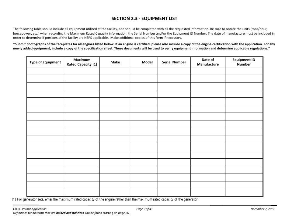 Application Packet for a Class I Permit - Arizona, Page 9
