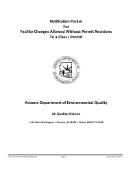 Document preview: Notification Packet for Facility Changes Allowed Without Permit Revisions to a Class I Permit - Arizona