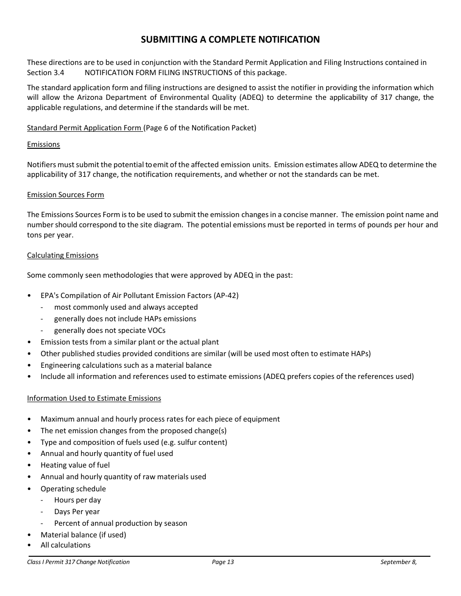 Notification Packet for Facility Changes Allowed Without Permit Revisions to a Class I Permit - Arizona, Page 13
