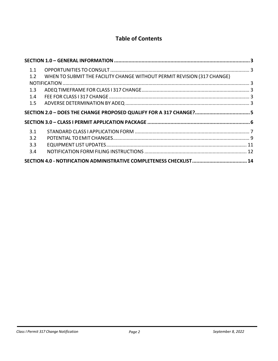 Notification Packet for Facility Changes Allowed Without Permit Revisions to a Class I Permit - Arizona, Page 2