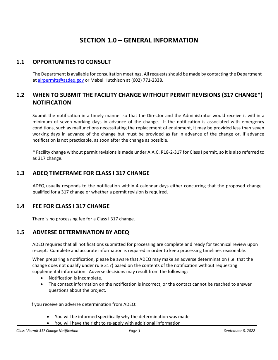 Notification Packet for Facility Changes Allowed Without Permit Revisions to a Class I Permit - Arizona, Page 3
