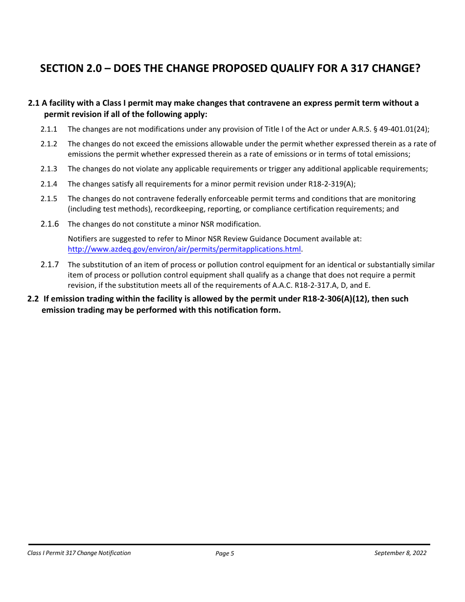 Notification Packet for Facility Changes Allowed Without Permit Revisions to a Class I Permit - Arizona, Page 5