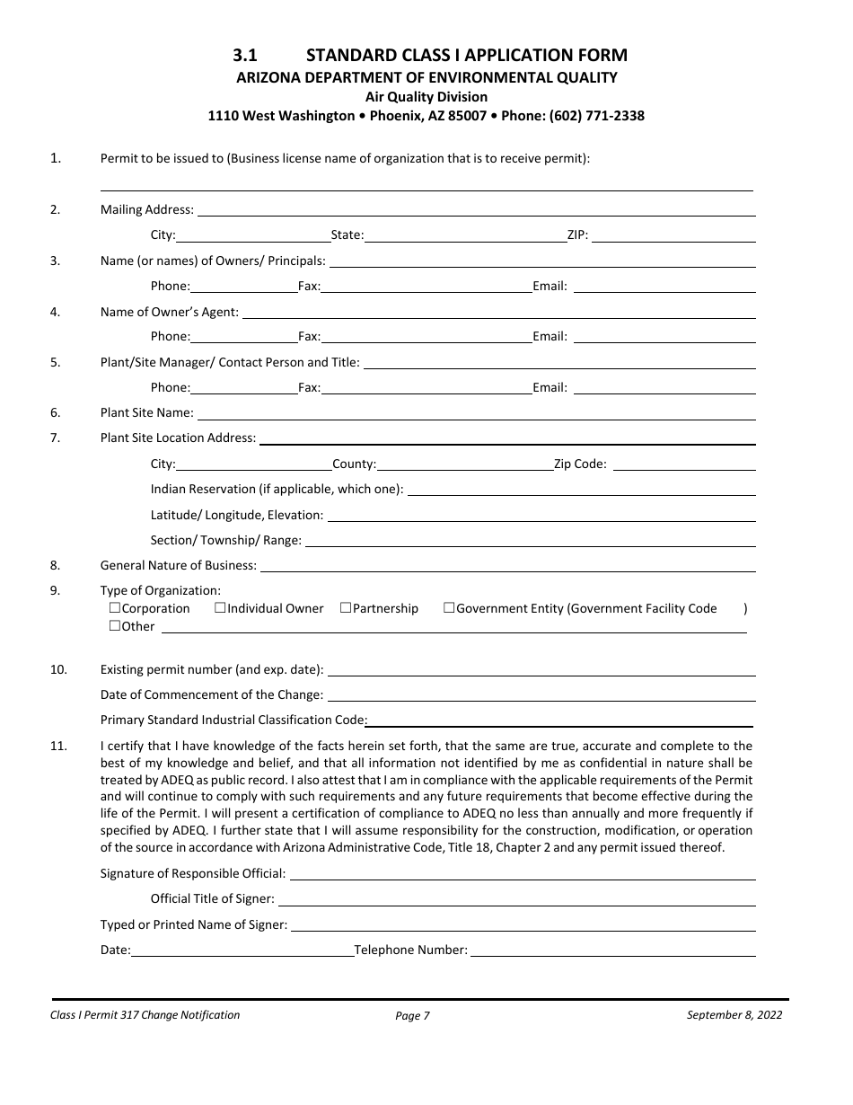 Notification Packet for Facility Changes Allowed Without Permit Revisions to a Class I Permit - Arizona, Page 7