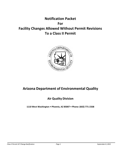 Notification Packet for Facility Changes Allowed Without Permit Revisions to a Class II Permit - Arizona Download Pdf
