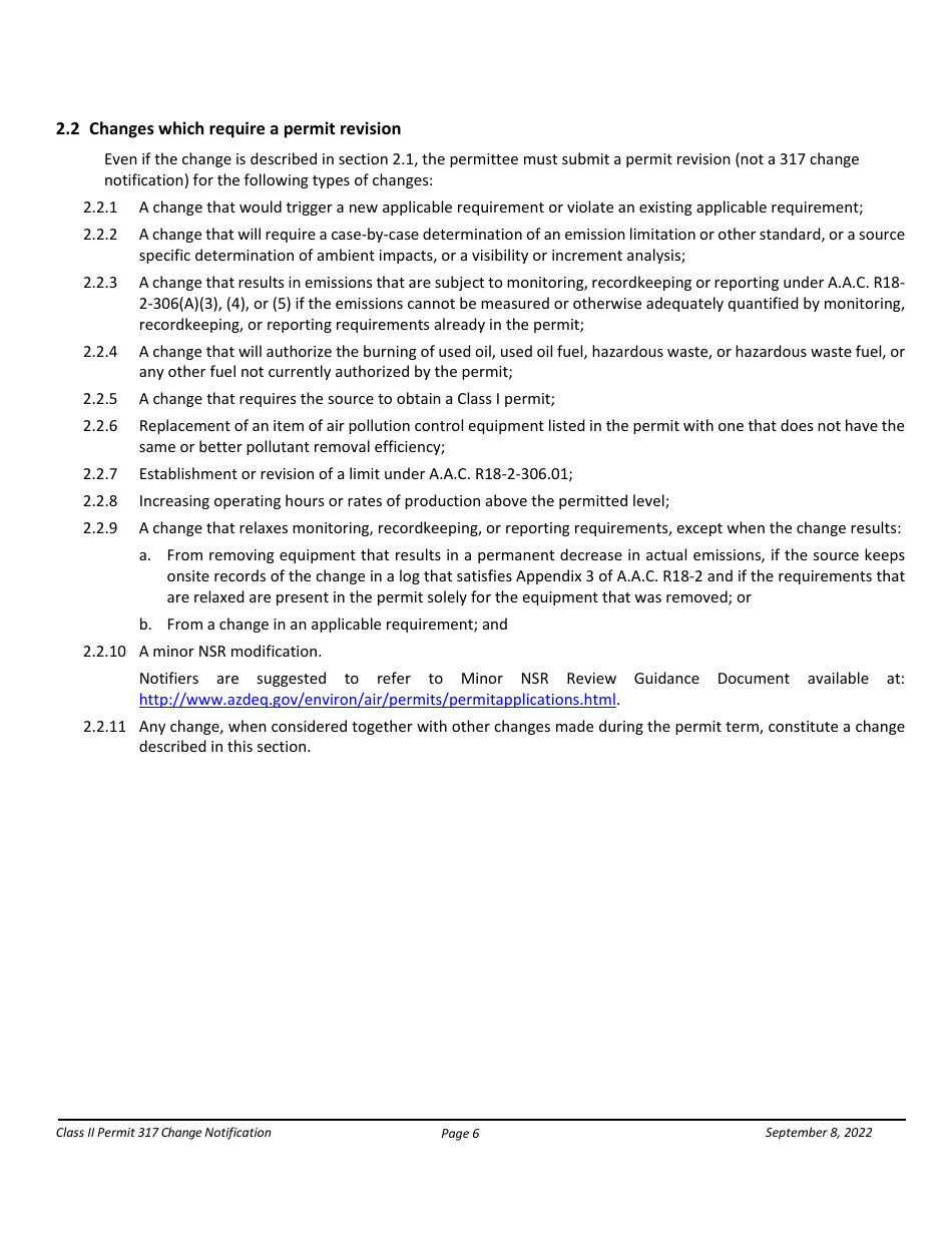 Notification Packet for Facility Changes Allowed Without Permit Revisions to a Class II Permit - Arizona, Page 6