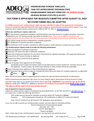 Reimbursement Request Form for Ust Modification - Underground Storage Tank (Ust) Tank Site Improvement Program (Tsip) - Arizona