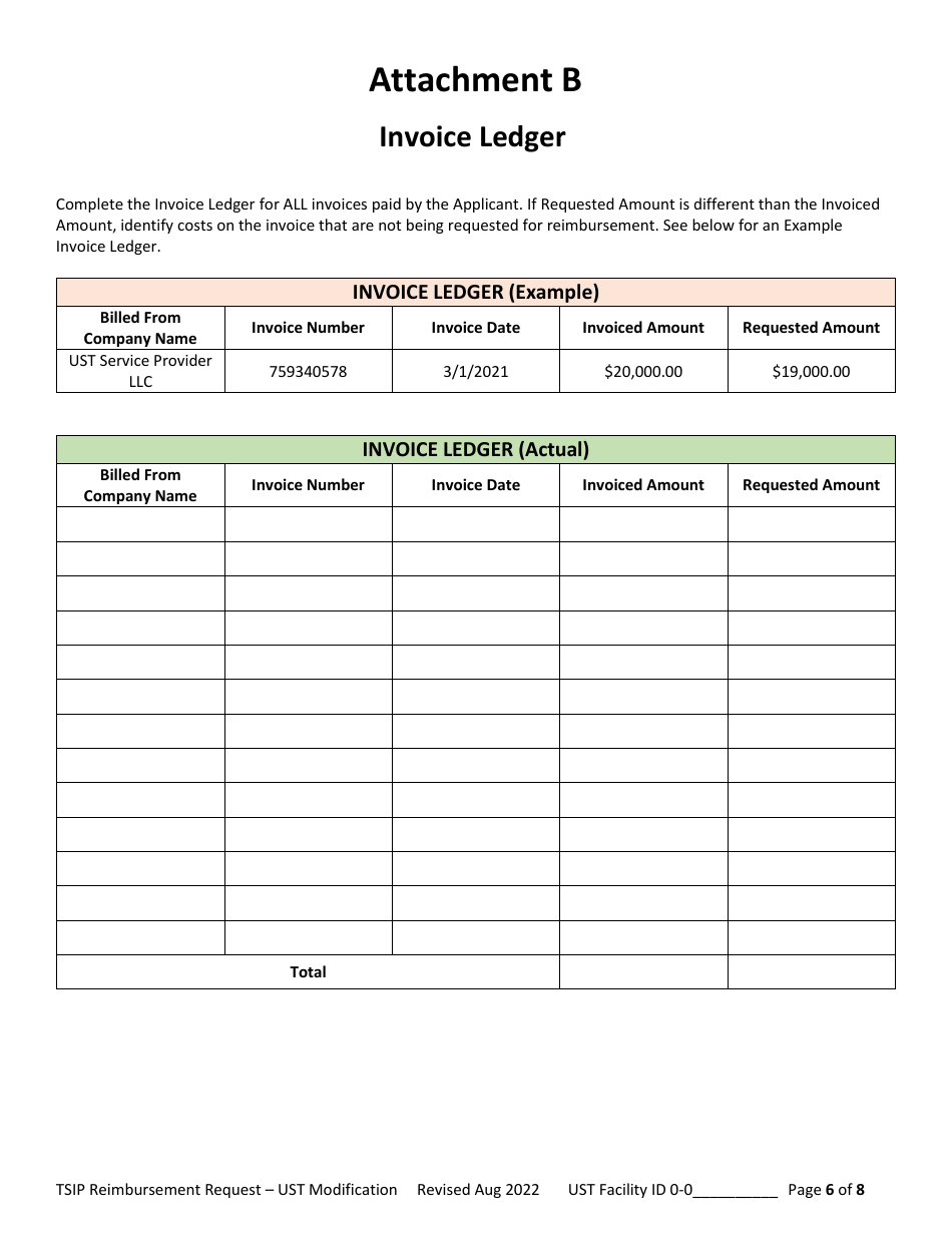 Reimbursement Request Form for Ust Modification - Underground Storage Tank (Ust) Tank Site Improvement Program (Tsip) - Arizona, Page 6