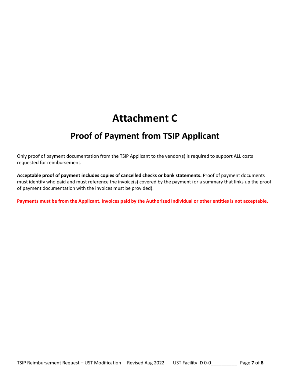 Reimbursement Request Form for Ust Modification - Underground Storage Tank (Ust) Tank Site Improvement Program (Tsip) - Arizona, Page 7