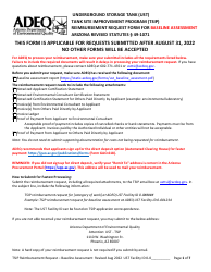 Reimbursement Request Form for Baseline Assessment - Underground Storage Tank (Ust) Tank Site Improvement Program (Tsip) - Arizona