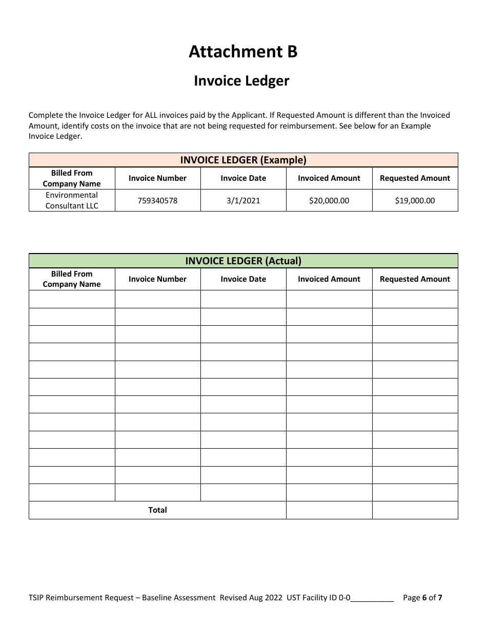 Reimbursement Request Form for Baseline Assessment - Underground Storage Tank (Ust) Tank Site Improvement Program (Tsip) - Arizona, Page 6