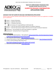 Suspected Release Confirmation Application Form - Tank Site Improvement Program (Tsip) - Arizona