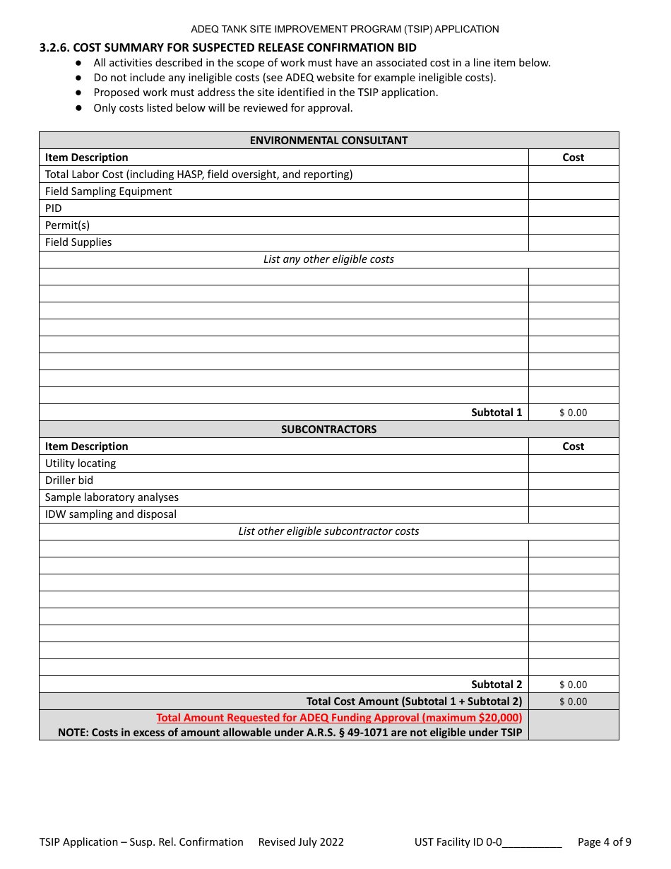 Suspected Release Confirmation Application Form - Tank Site Improvement Program (Tsip) - Arizona, Page 4