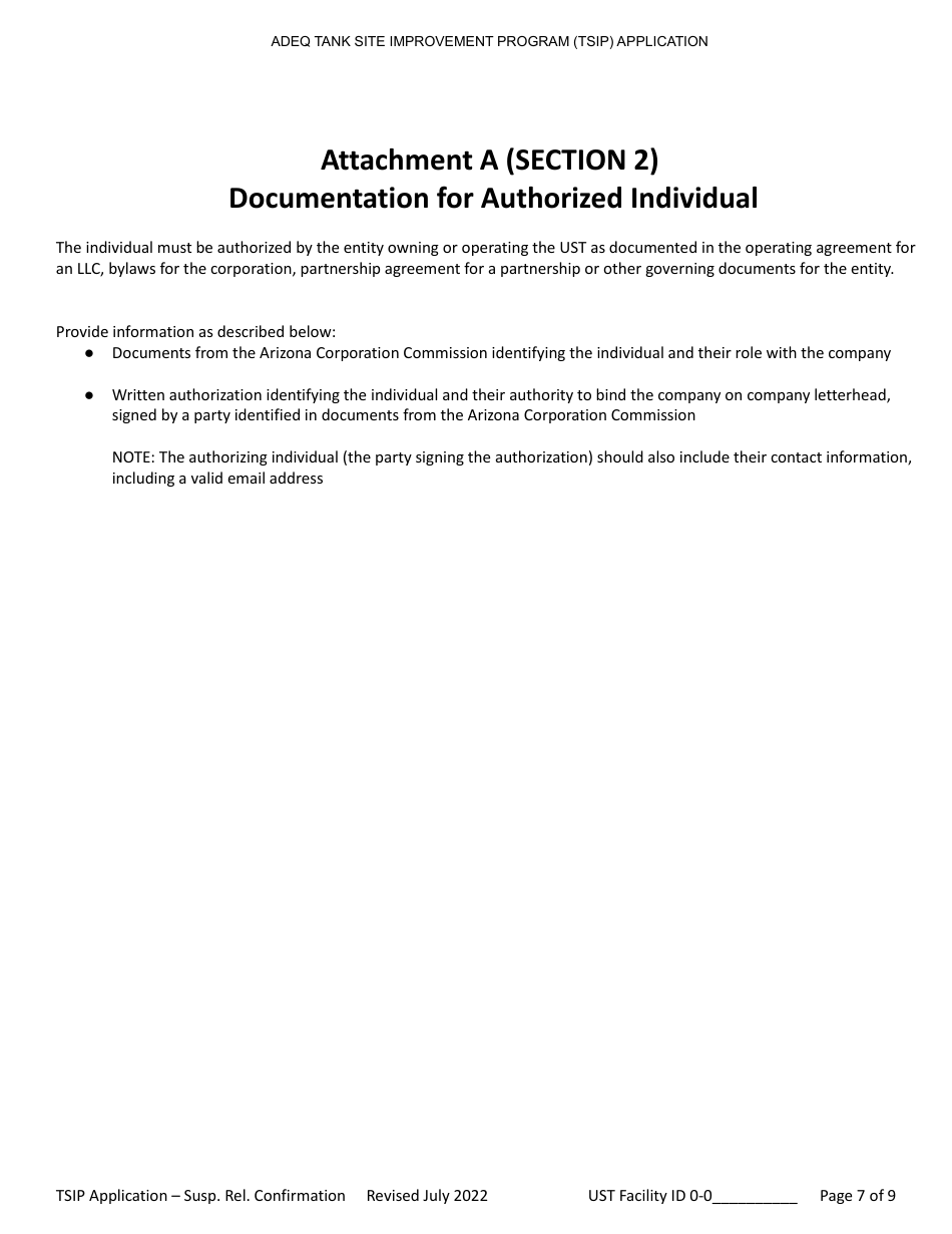 Suspected Release Confirmation Application Form - Tank Site Improvement Program (Tsip) - Arizona, Page 7