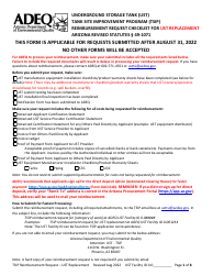 Reimbursement Request Checklist for Ust Replacement - Underground Storage Tank (Ust) Tank Site Improvement Program (Tsip) - Arizona
