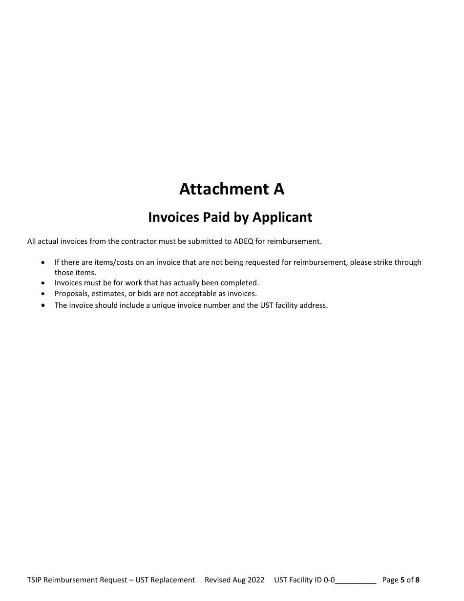 Reimbursement Request Checklist for Ust Replacement - Underground Storage Tank (Ust) Tank Site Improvement Program (Tsip) - Arizona, Page 5