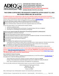 Reimbursement Request Form for Preapproved Suspected Release Confirmation - Underground Storage Tank (Ust) Tank Site Improvement Program (Tsip) - Arizona