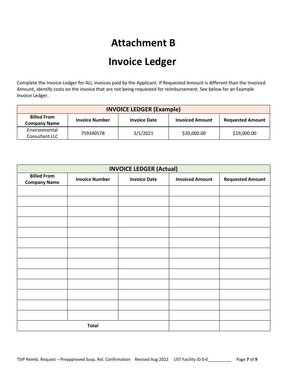 Reimbursement Request Form for Preapproved Suspected Release Confirmation - Underground Storage Tank (Ust) Tank Site Improvement Program (Tsip) - Arizona, Page 7