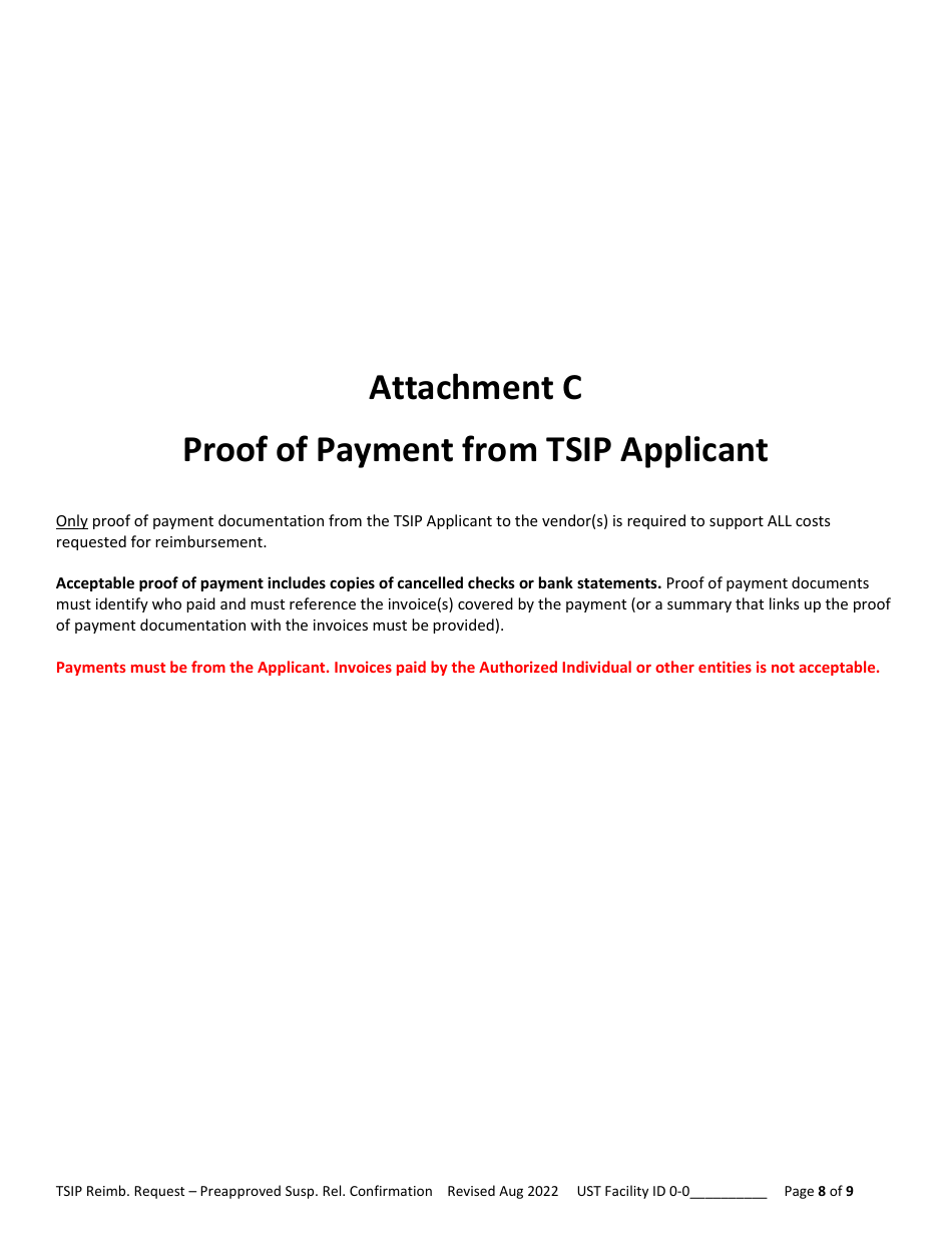 Reimbursement Request Form for Preapproved Suspected Release Confirmation - Underground Storage Tank (Ust) Tank Site Improvement Program (Tsip) - Arizona, Page 8