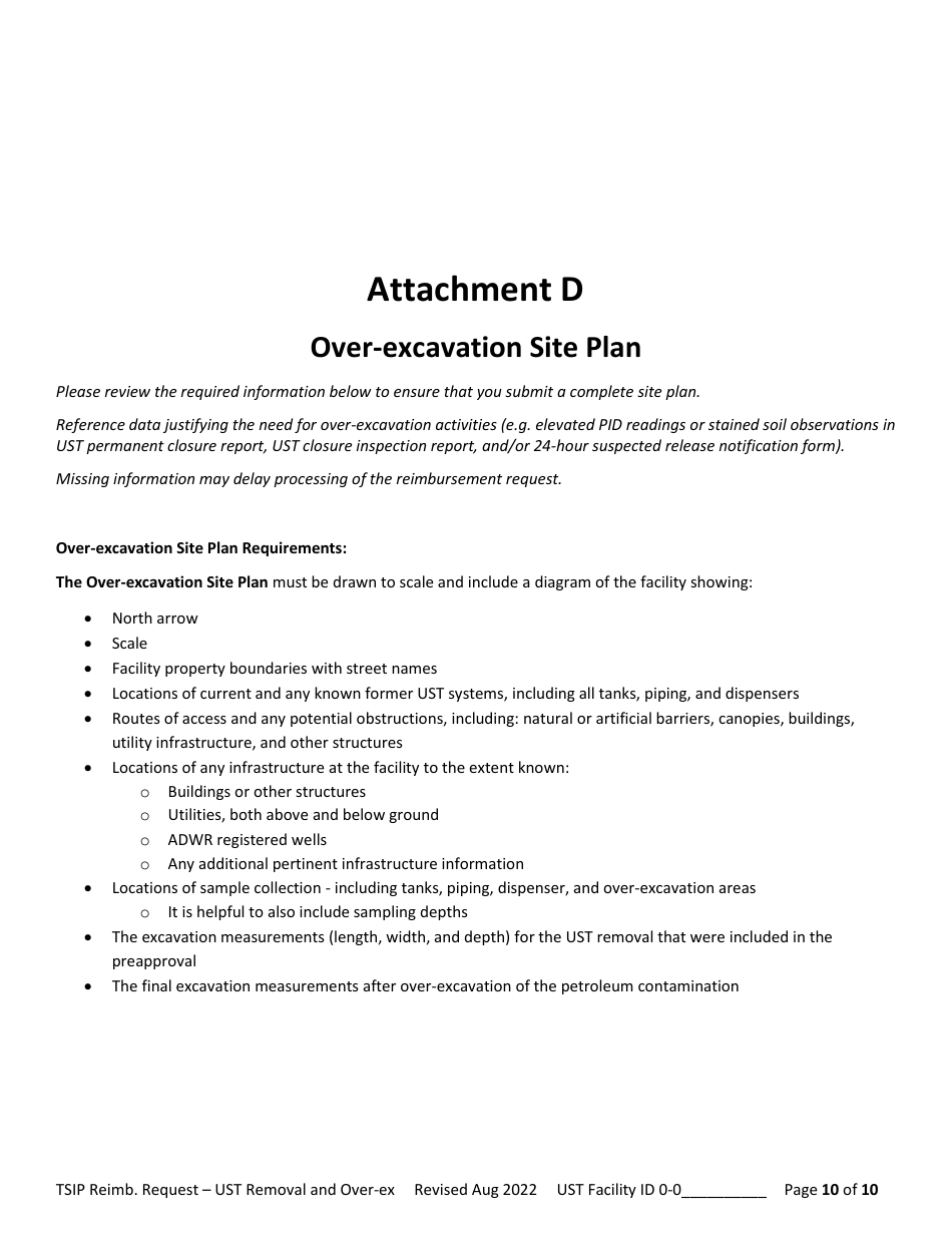 Reimbursement Request Form for Ust Removal - Underground Storage Tank (Ust) Tank Site Improvement Program (Tsip) - Arizona, Page 10