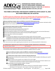 Reimbursement Request Form for Ust Removal - Underground Storage Tank (Ust) Tank Site Improvement Program (Tsip) - Arizona