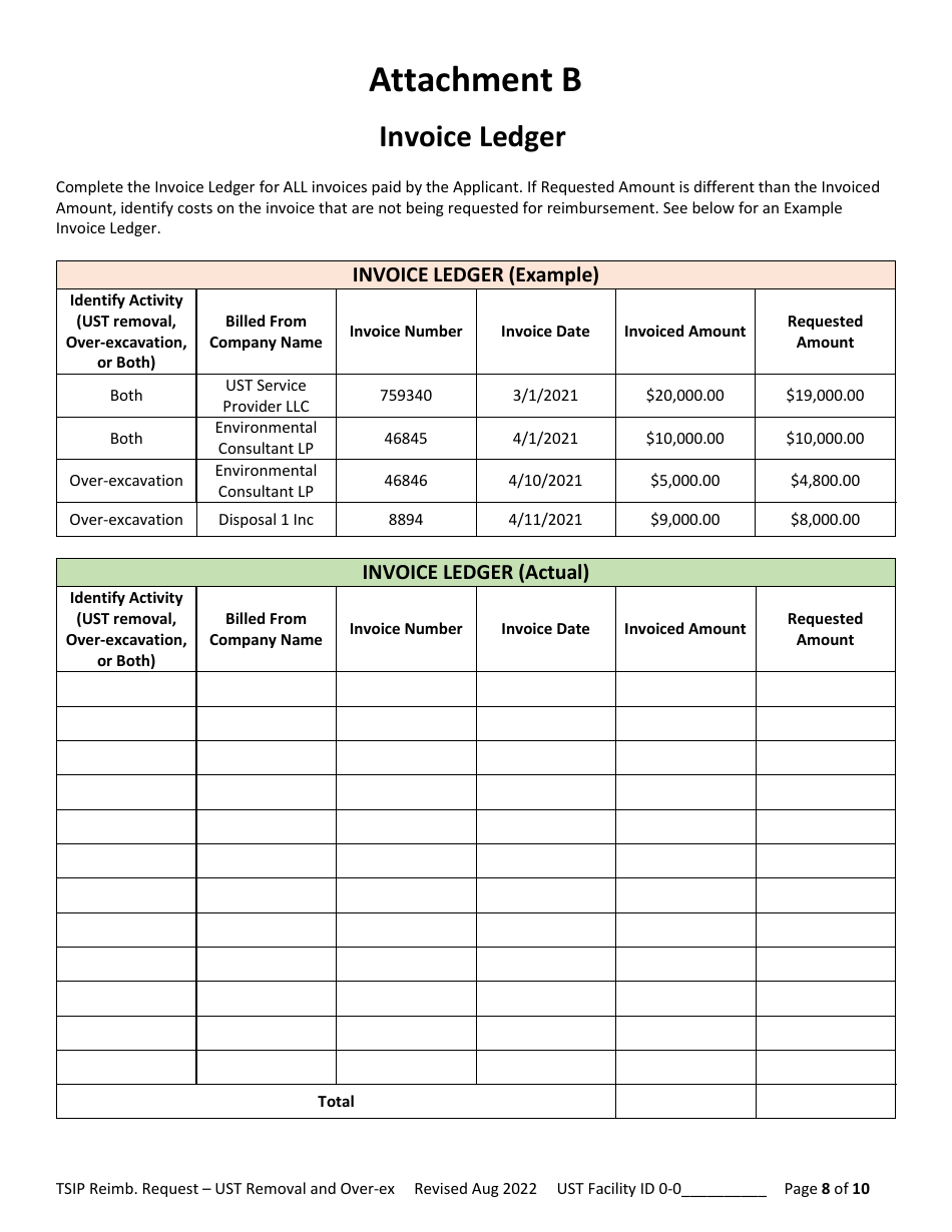 Reimbursement Request Form for Ust Removal - Underground Storage Tank (Ust) Tank Site Improvement Program (Tsip) - Arizona, Page 8