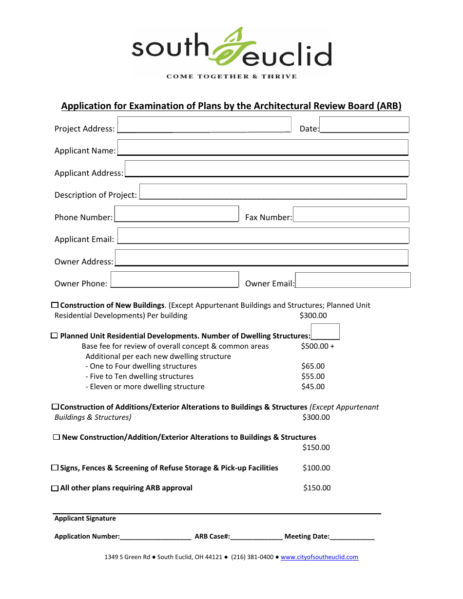 City of South Euclid, Ohio Application for Examination of Plans by the