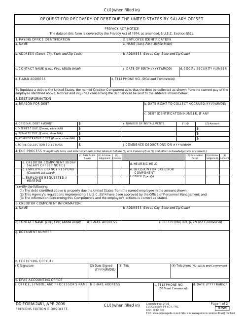 DD Form 2481  Printable Pdf