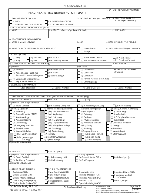 Dd Form 2499 Download Fillable Pdf Or Fill Online Health Care