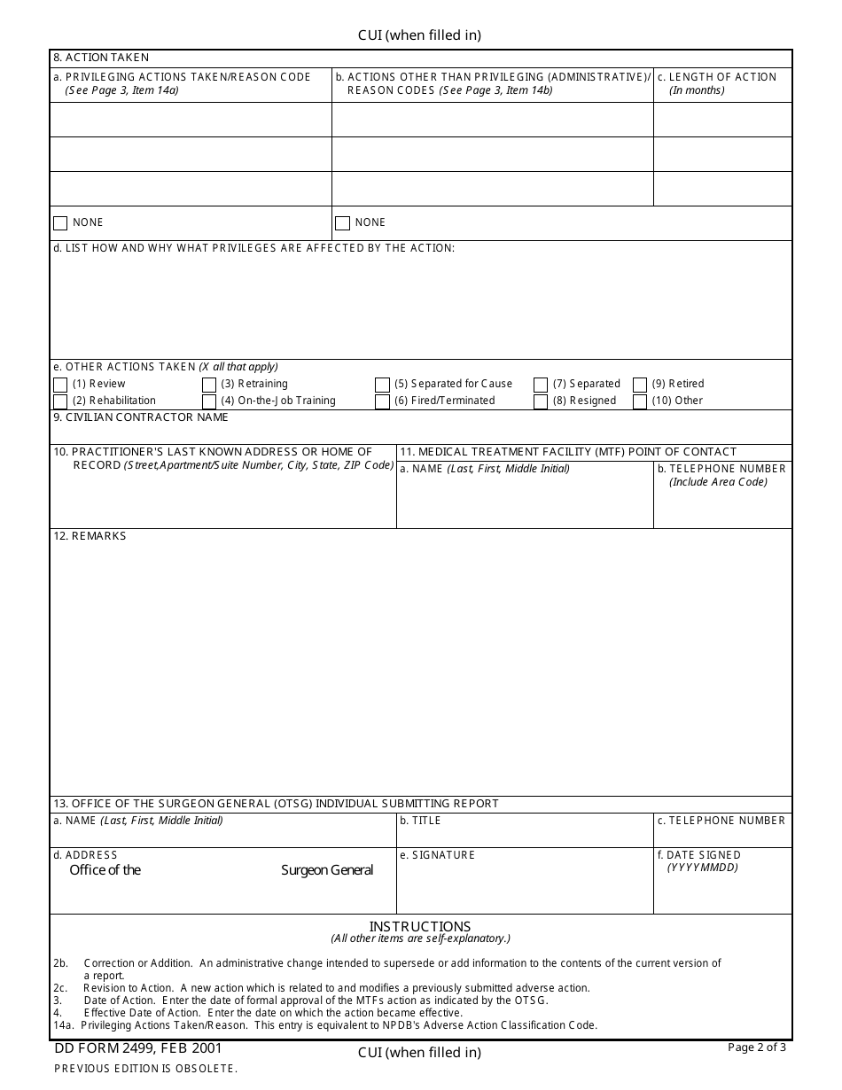 DD Form 2499 Download Fillable PDF or Fill Online Health Care ...