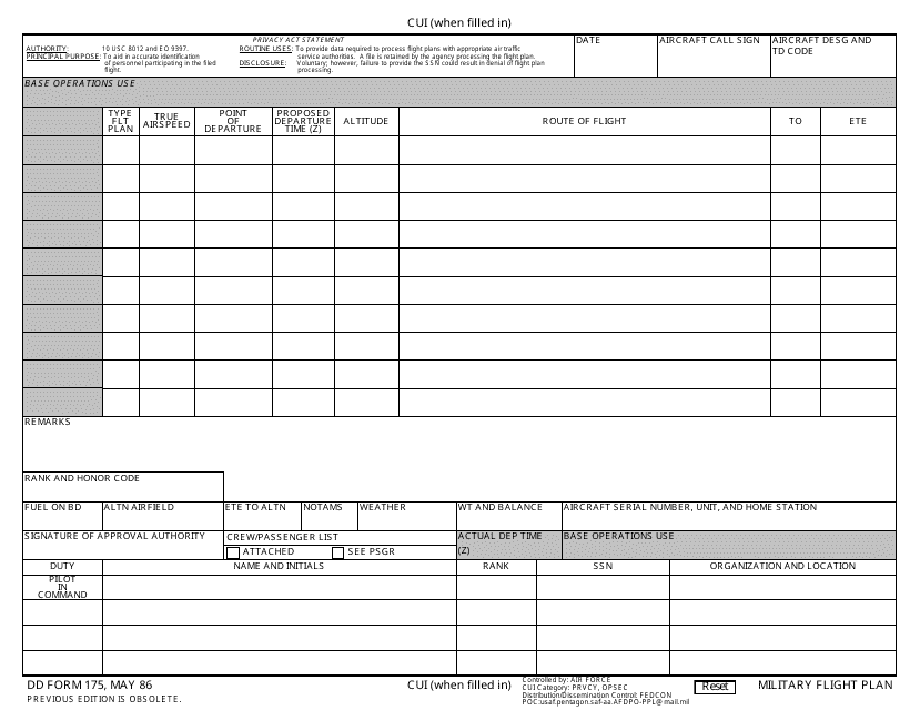 DD Form 175  Printable Pdf