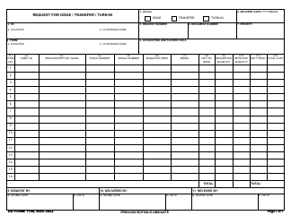 Document preview: DD Form 1150 Request for Issue/Transfer/Turn-In