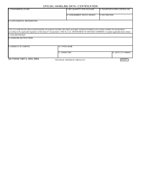 DD Form 1387-2  Printable Pdf