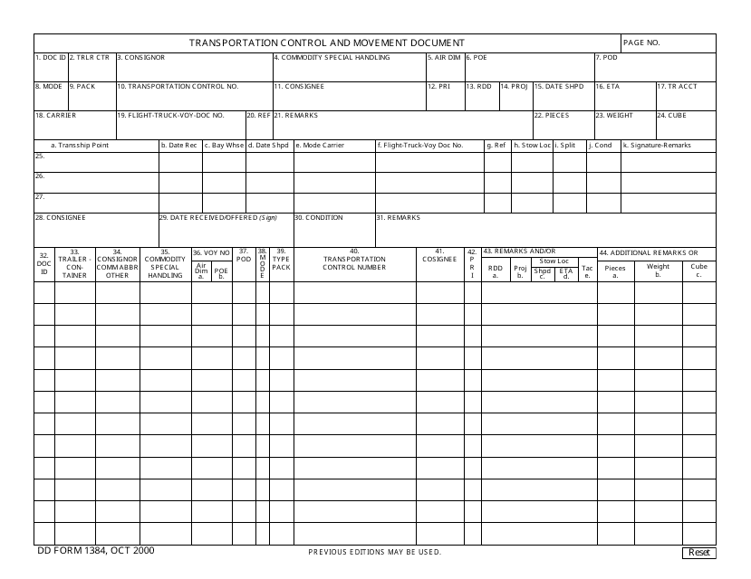 DD Form 1384  Printable Pdf
