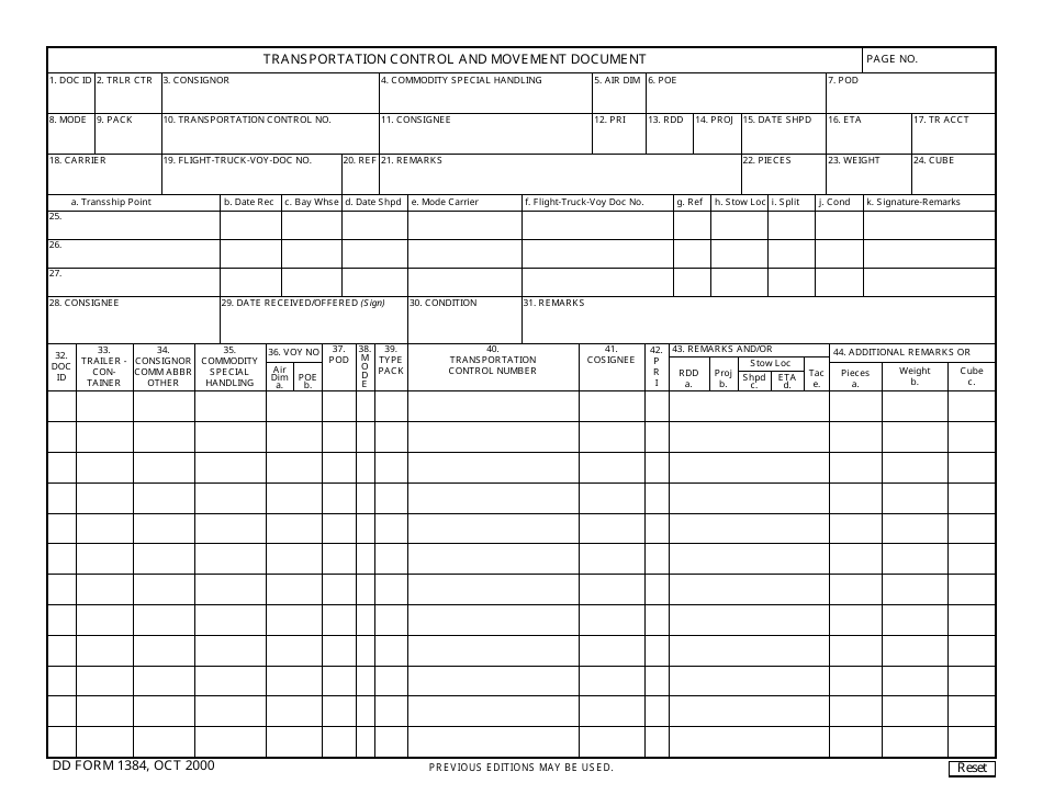 DD Form 1384 Transportation Control and Movement Document, Page 1