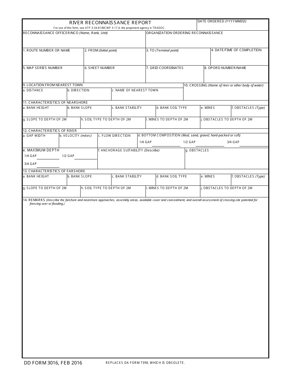 DD Form 3016 River Reconnaissance Report, Page 1