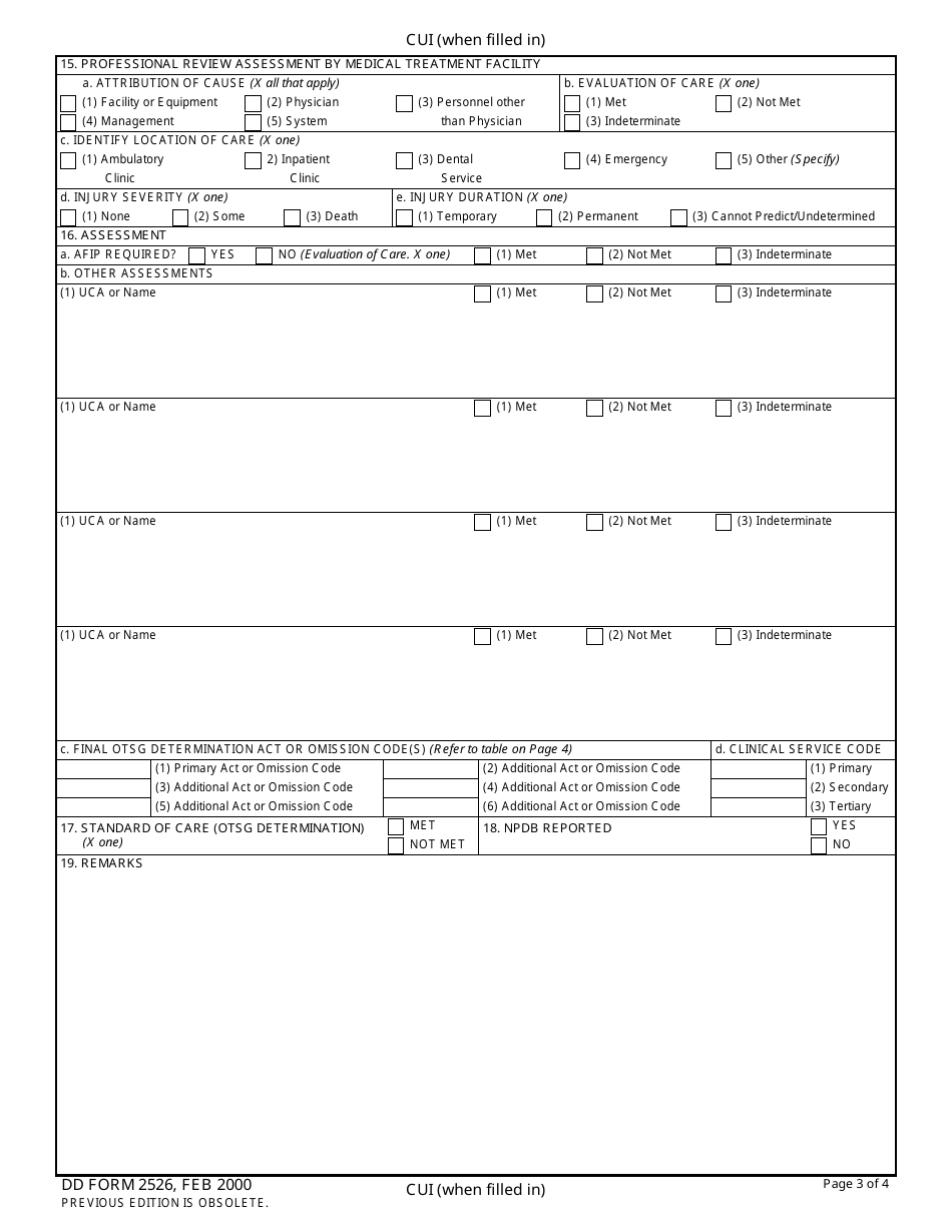 DD Form 2526 Case Abstract for Malpractice Claims, Page 3