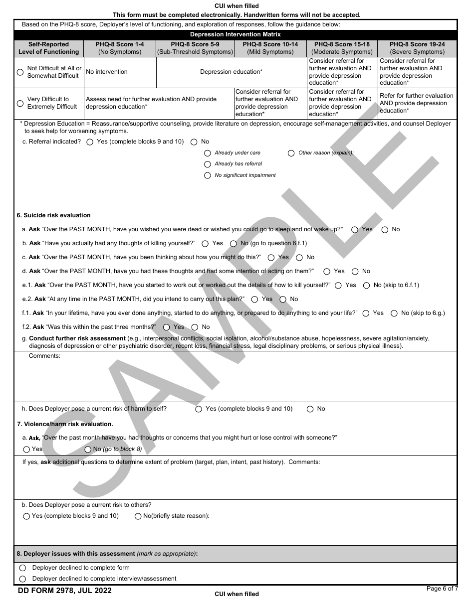 DD Form 2978 Download Printable PDF or Fill Online Mental Health ...