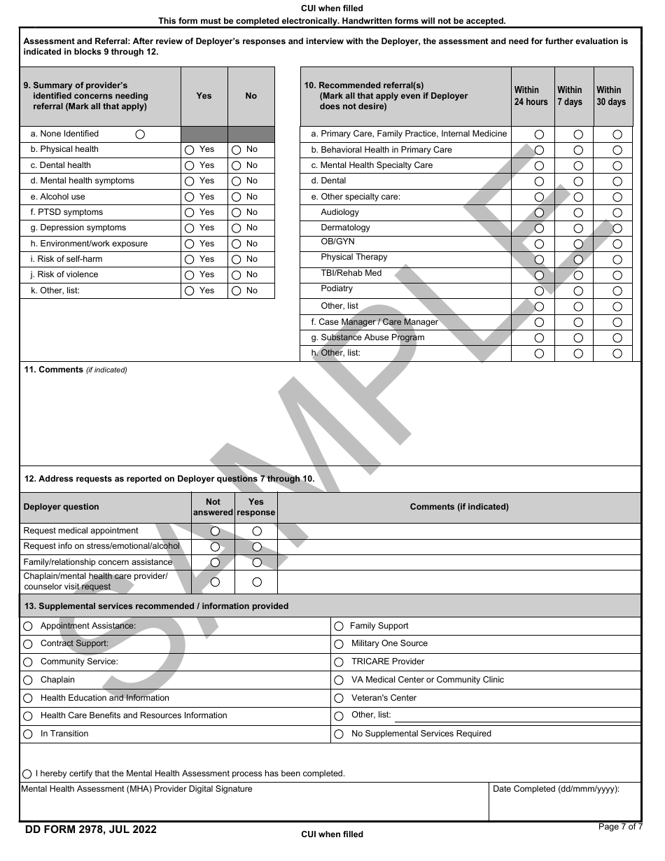 DD Form 2978 Mental Health Assessment - Sample, Page 7